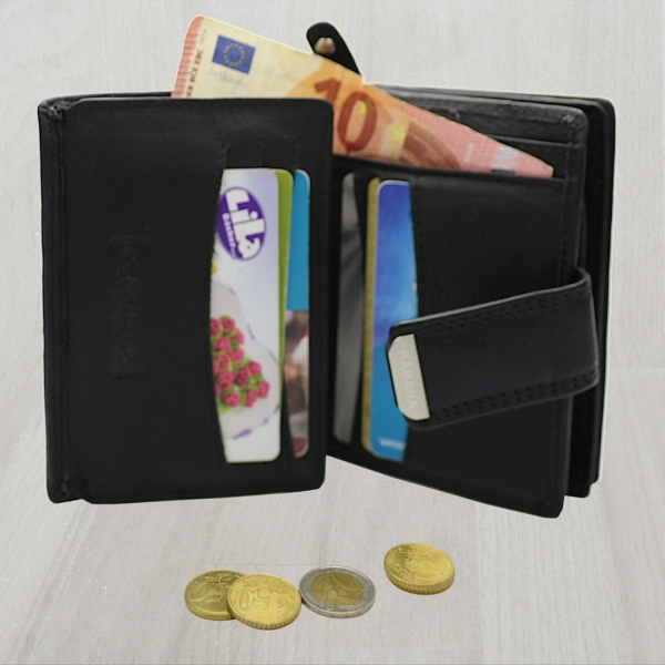 flevado Damengeldbörse Brieftasche Echt Leder mit Riegelverschluss RFID Schutz Handarbeit Schwarz